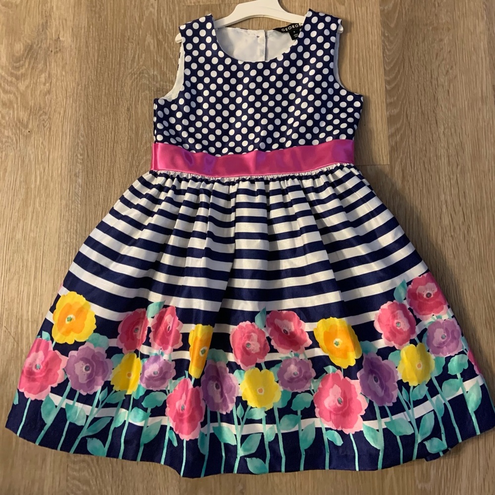 George Girl's Size 6 Beautiful PolkaDot & Striped Lined Floral Sundress